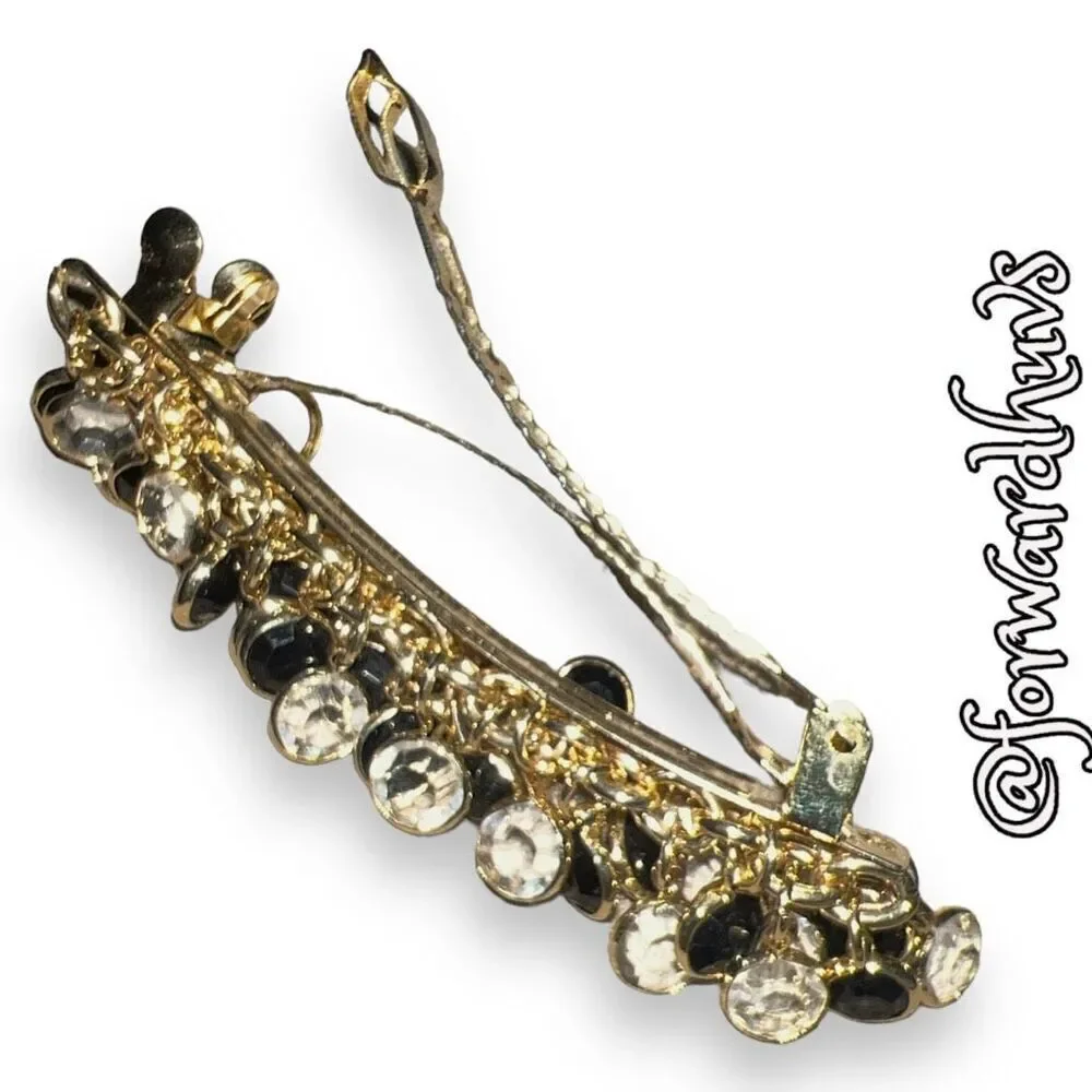 Bundle Sale 3 for $15 Gold Tone Clear & Black Dangling Charm Barrette